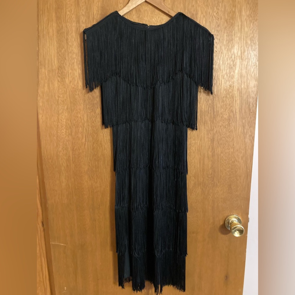 Vintage Black Fringe Flapper Dress Roaring 20s Great Gatsby
